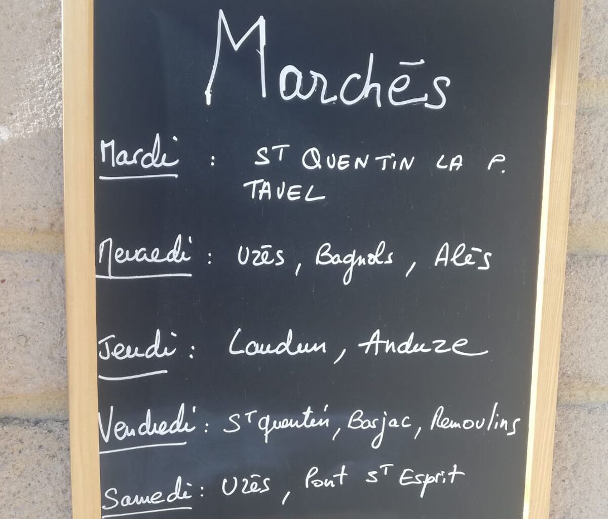Jours des marchés locaux de la région